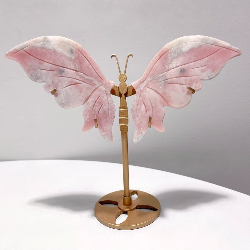 4 Pairs Cute Pink Opal Butterfly Wing Carving With Stand - Wholesale Crystals