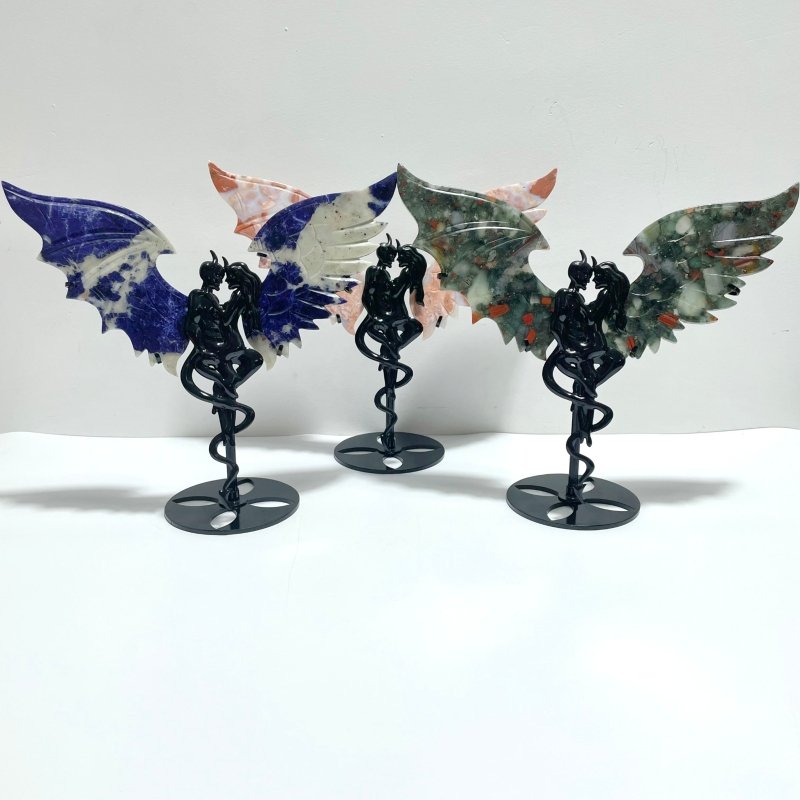 4 Pairs Demon And Angel Wing Carving With Stand Africa Blood Stone Sodalite - Wholesale Crystals