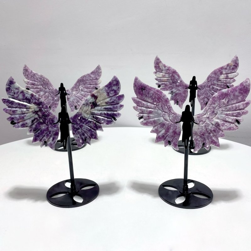 4 Pairs Lepidolite Angel Wing Carving With Stand - Wholesale Crystals