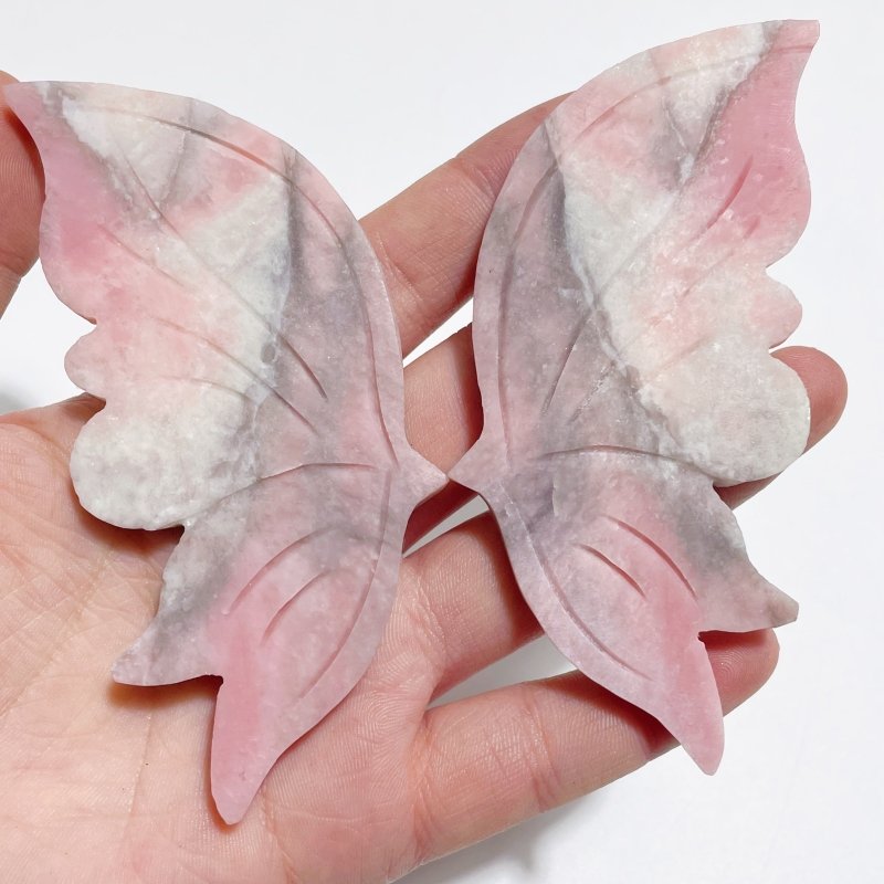 4 Pairs Pink Opal Butterfly Wing Carving With Stand - Wholesale Crystals