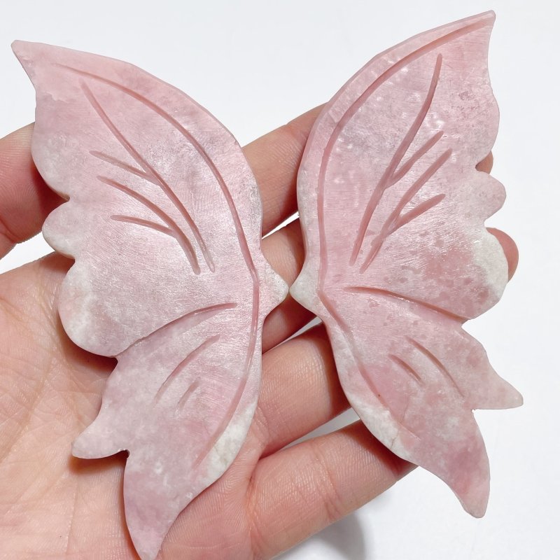 4 Pairs Pink Opal Butterfly Wing Carving With Stand - Wholesale Crystals