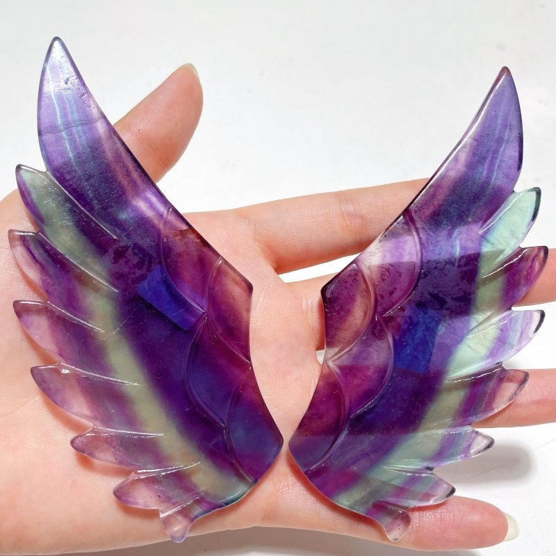 4 Pairs Rainbow Fluorite Pegasus Wing Crystal Carving With Stand - Wholesale Crystals