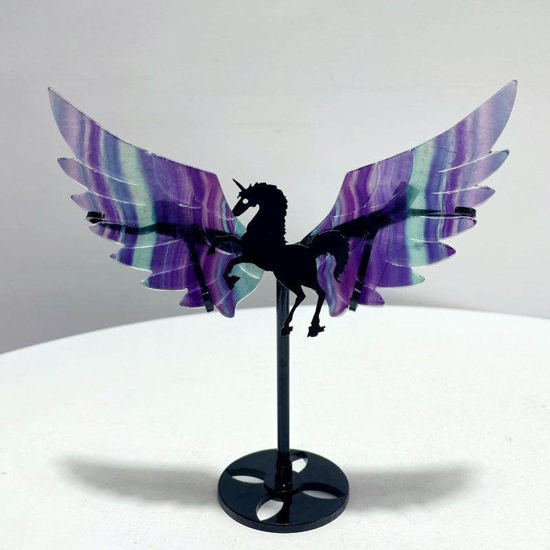 4 Pairs Rainbow Fluorite Pegasus Wing Crystal Carving With Stand - Wholesale Crystals