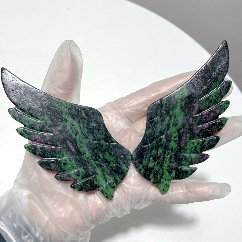 4 Pairs Ruby Zoisite Pegasus Wing Carving With Stand - Wholesale Crystals