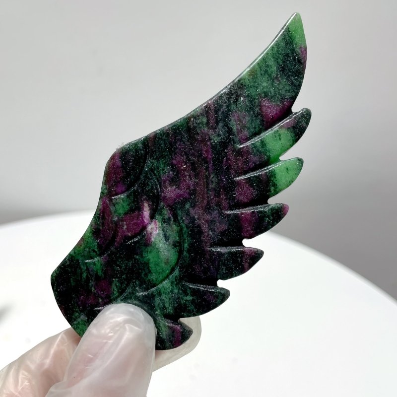 4 Pairs Ruby Zoisite Pegasus Wing Carving With Stand - Wholesale Crystals