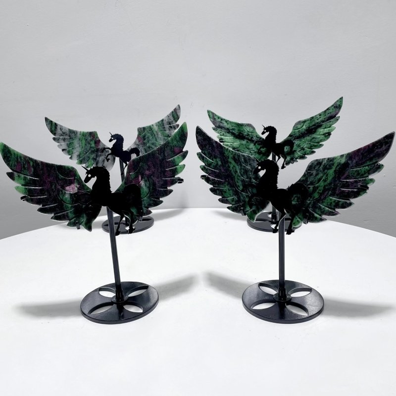 4 Pairs Ruby Zoisite Pegasus Wing Carving With Stand - Wholesale Crystals