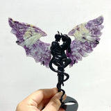 4 Pairs Spark Lepidolite Demon Angel Wing Carving With Stand - Wholesale Crystals