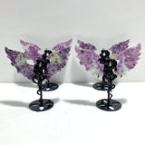 4 Pairs Spark Lepidolite Demon Angel Wing Carving With Stand - Wholesale Crystals