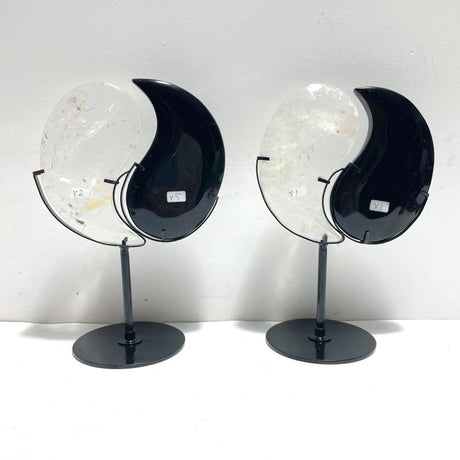 4 Pairs Taijitu Symbol With Stand Clear Quartz Obsidian Sodalite Fire Quartz - Wholesale Crystals