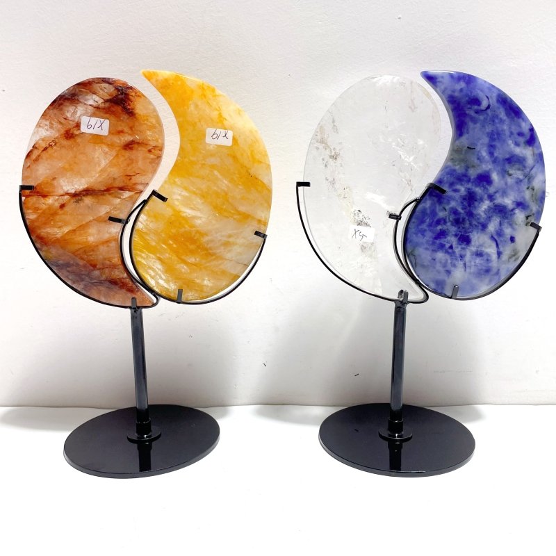 4 Pairs Taijitu Symbol With Stand Clear Quartz Obsidian Sodalite Fire Quartz - Wholesale Crystals