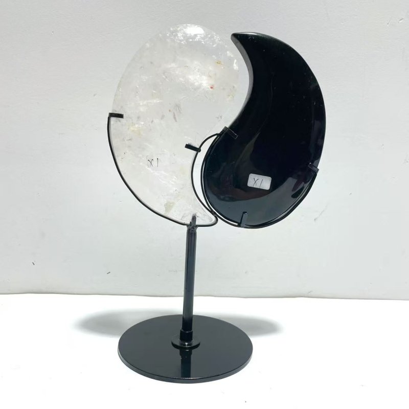 4 Pairs Taijitu Symbol With Stand Clear Quartz Obsidian Sodalite Fire Quartz - Wholesale Crystals