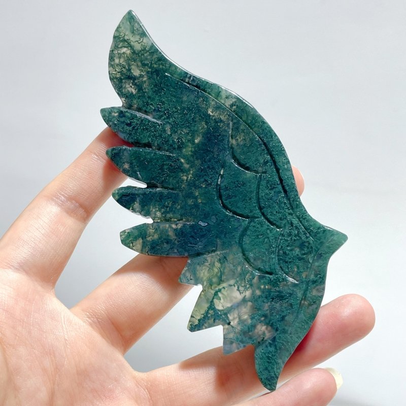 4 Pairs Unique Small Moss Agate Angel Wing Carving With Stand - Wholesale Crystals