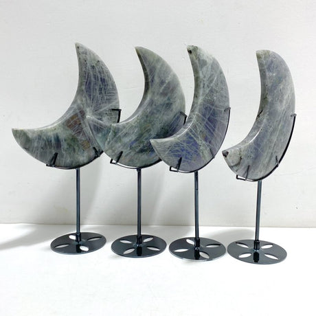 4 Pieces Beautiful Labradorite Moon Carving With Stand - Wholesale Crystals