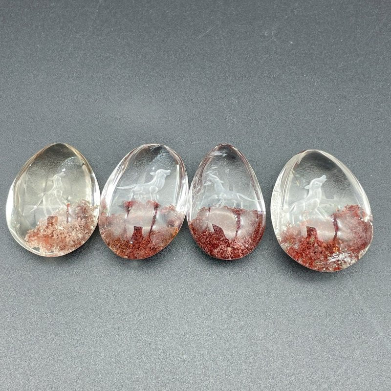 4 Pieces Beautiful Wolf Garden Quartz Inner Scene Carving - Wholesale Crystals