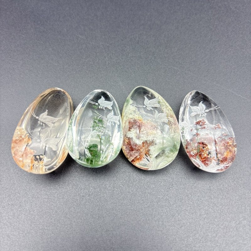 4 Pieces Butterfly Garden Quartz Inner Scene Carving - Wholesale Crystals