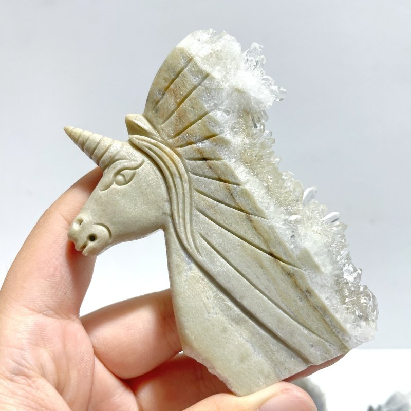 4 Pieces Clear Quartz Cluster Unicorn Carving - Wholesale Crystals