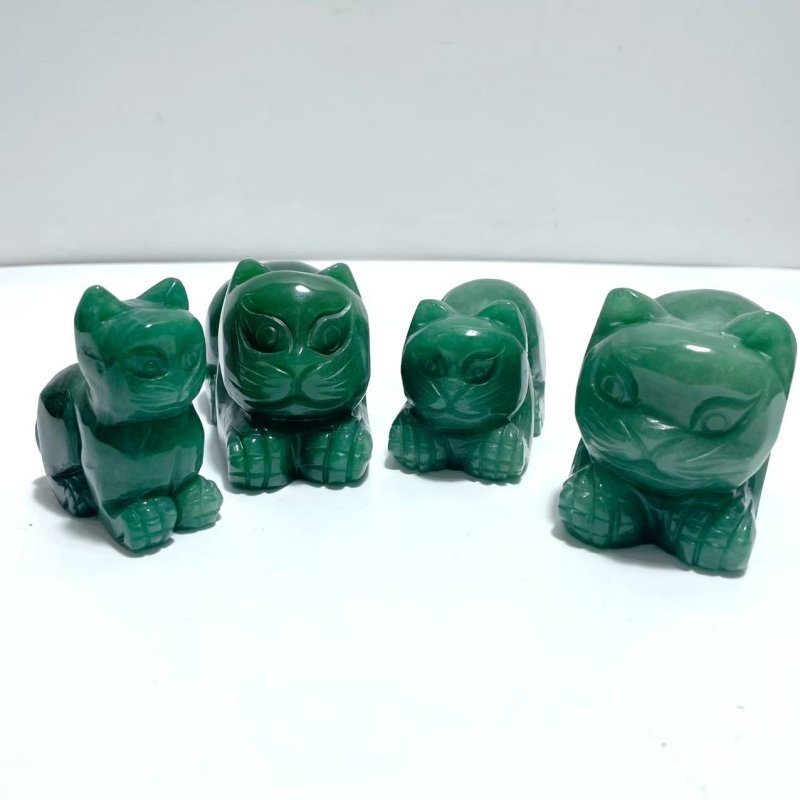 4 Pieces Green Aventurine Cat Carving - Wholesale Crystals