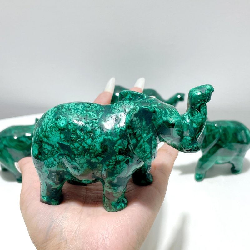 4 Pieces High Quality Malachite Elephant Carving - Wholesale Crystals