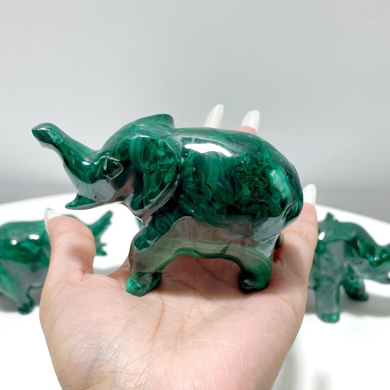 4 Pieces High Quality Malachite Elephant Carving - Wholesale Crystals