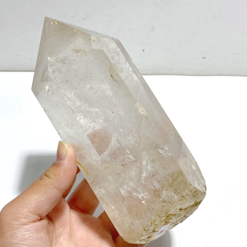 4 Pieces Large Clear Quartz Point With Rainbow Raw Bottom With Stand 3 - Wholesale Crystals