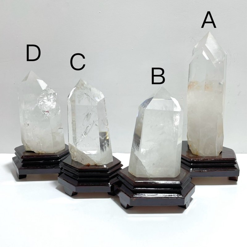 4 Pieces Large Clear Quartz Tower Raw Bottom With Stand - Wholesale Crystals