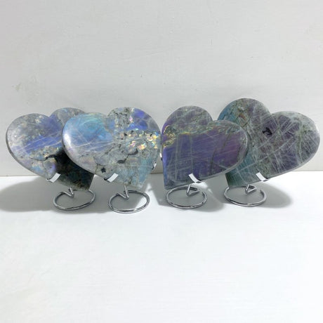 4 Pieces Large Labradorite Heart With Stand -Wholesale Crystals