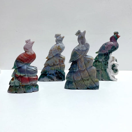 4 Pieces Ocean Jasper Peacock Peafowl Carving - Wholesale Crystals