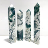 4 Pieces Tall Geode Druzy Moss Agate Tower Points - Wholesale Crystals