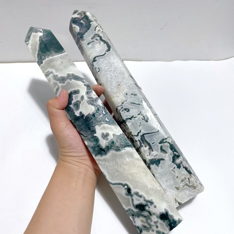 4 Pieces Tall Geode Druzy White Moss Agate Tower Points - Wholesale Crystals