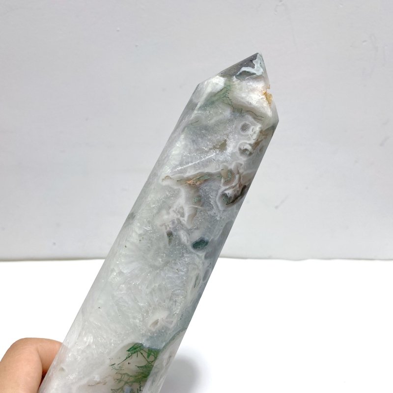 4 Pieces Tall Geode Druzy White Moss Agate Tower Points - Wholesale Crystals
