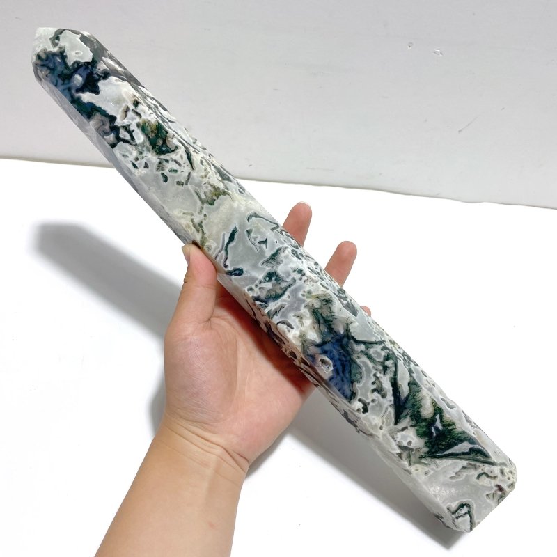 4 Pieces Tall Geode Druzy White Moss Agate Tower Points - Wholesale Crystals