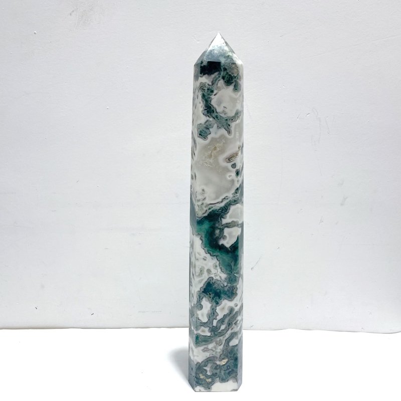 4 Pieces Tall Geode White Moss Agate Points - Wholesale Crystals