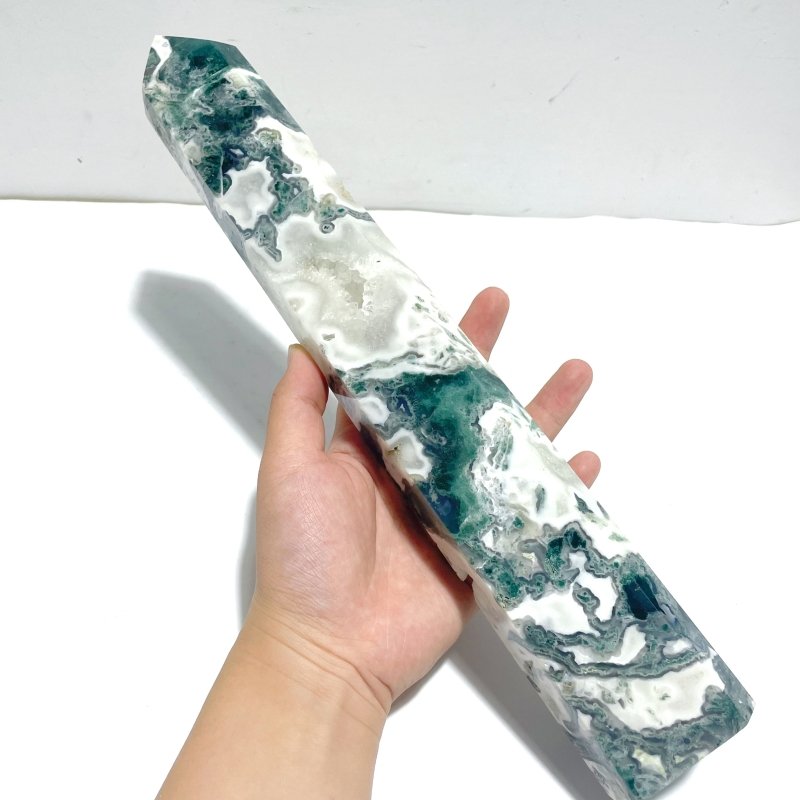 4 Pieces Tall Geode White Moss Agate Points - Wholesale Crystals