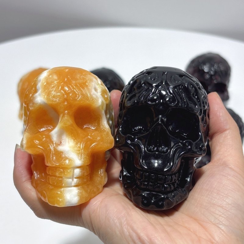 4 Types Crystal Skull Carving Wholesale Orange Calcite Garnet - Wholesale Crystals