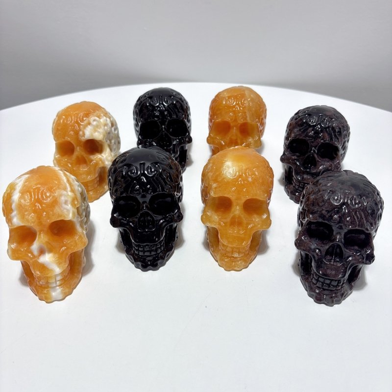 4 Types Crystal Skull Carving Wholesale Orange Calcite Garnet - Wholesale Crystals