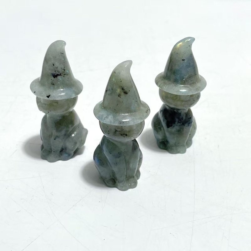 4 Types Halloween Ghost Cat Carving Wholesale Moss Agate Labradorite Yooperlite Yellow Calcite - Wholesale Crystals