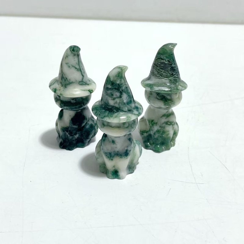 4 Types Halloween Ghost Cat Carving Wholesale Moss Agate Labradorite Yooperlite Yellow Calcite - Wholesale Crystals