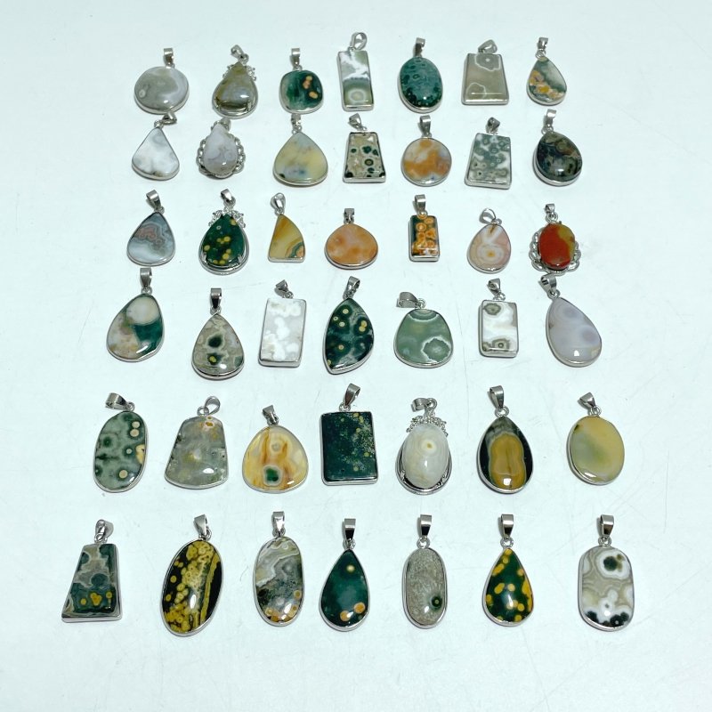 42 Pieces 8th Vein Ocean Japser Pendants - Wholesale Crystals
