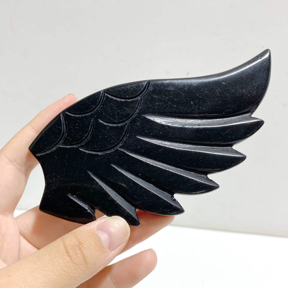 Black Obsidian Heart Wing Carving With Stand