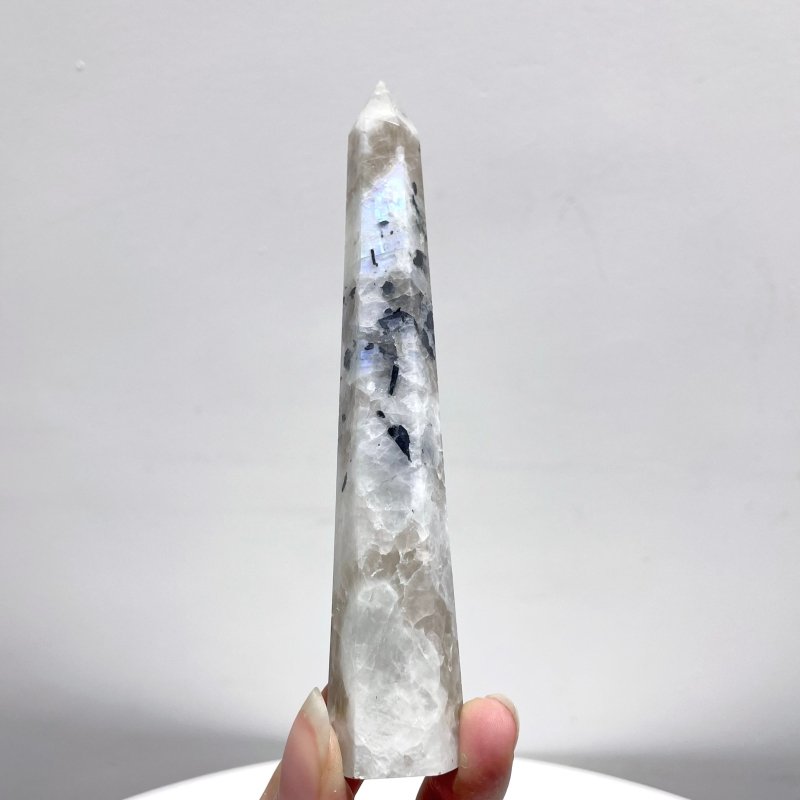 4.3 - 5.5in India Moonstone Tower Point Hexagonal Pyramid Shape Wholesale - Wholesale Crystals