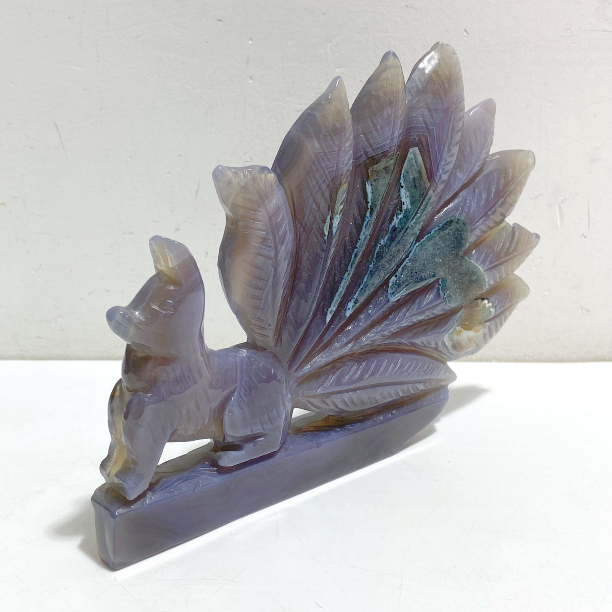 2 Pieces Geode Agate Druzy Nine-tailed Fox Carving #19
