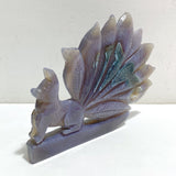 2 Pieces Geode Agate Druzy Nine-tailed Fox Carving #19