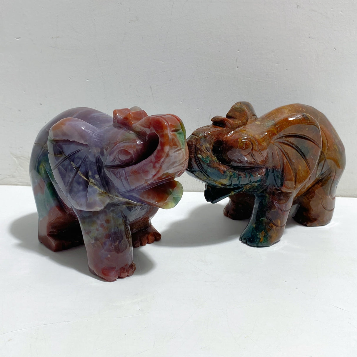 2 Pieces Large Ocean Jasper Elephant Crystal Carving