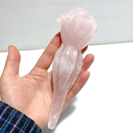 5 Pieces Rose Quartz Chevron Amethyst Flower Carving With Stand