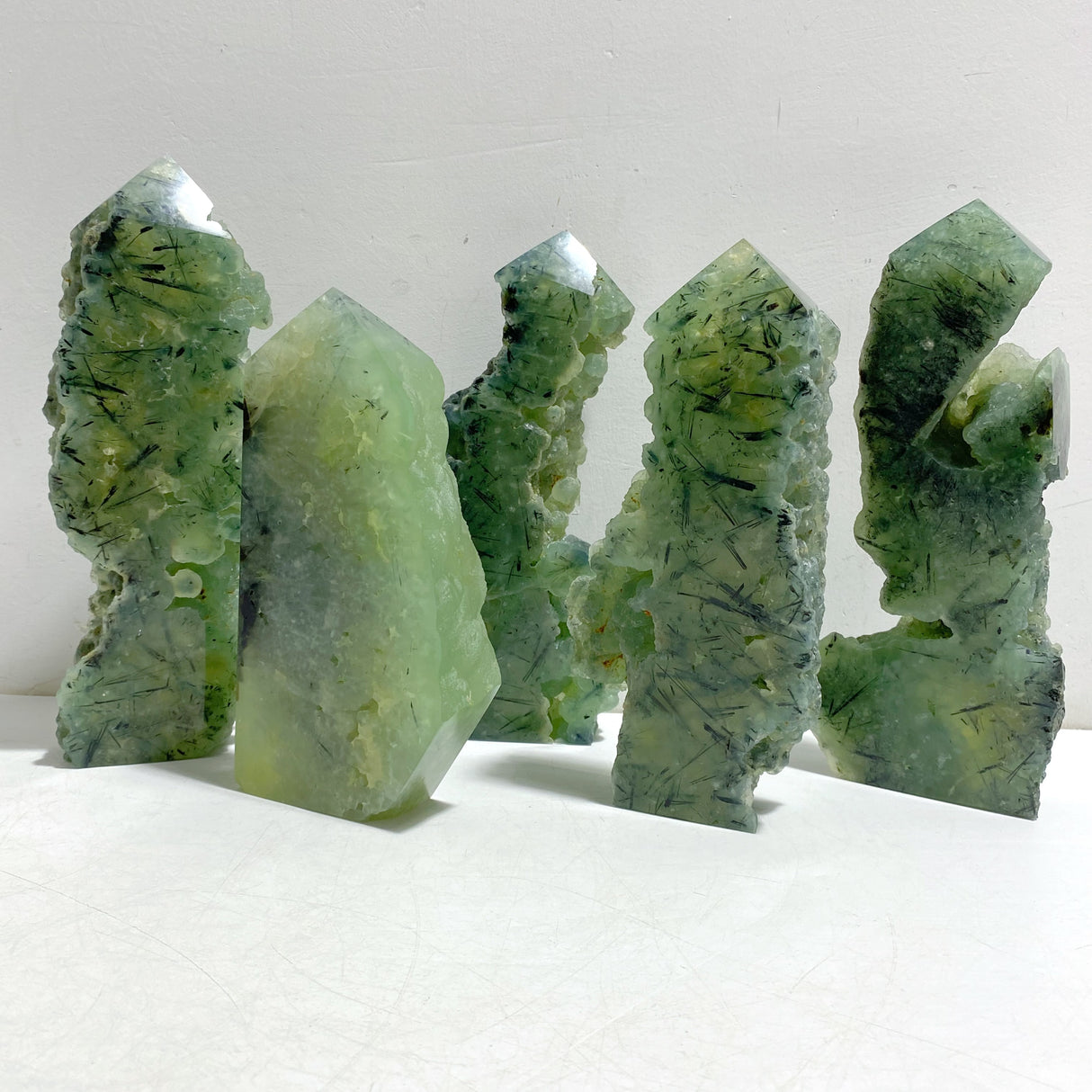 5 Pieces Large Natural Prehnite Tower Raw Side