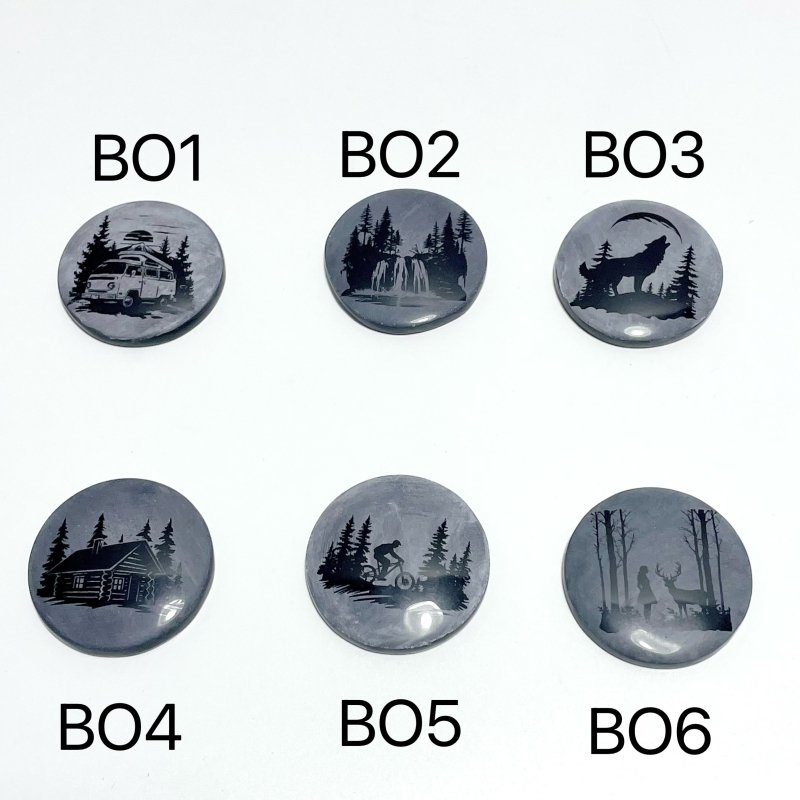 4cm Black Obsidian Forest Landscape Engraved Round Slices DIY Wholesale - Wholesale Crystals