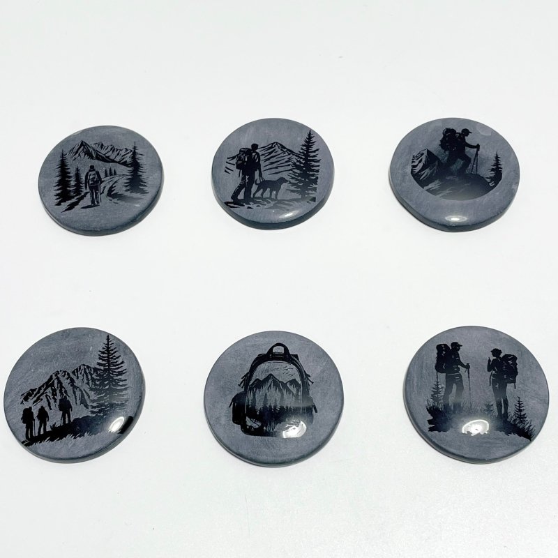 4cm Black Obsidian Hiking Bundle Engraved Round Slices Wholesale - Wholesale Crystals