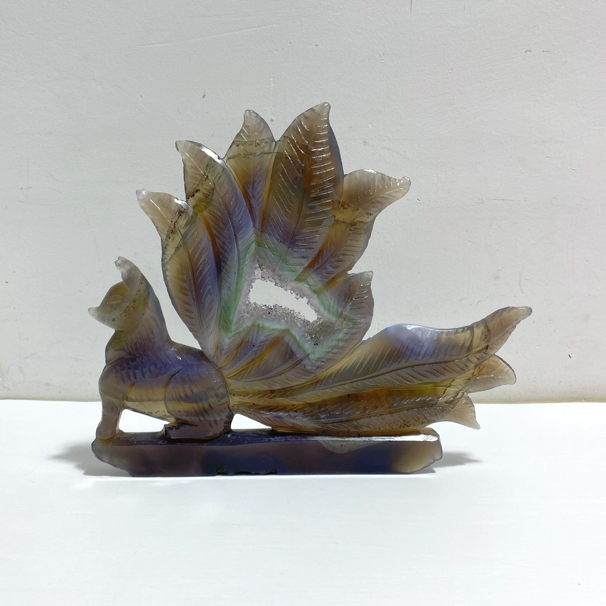 Geode Agate Druzy Nine-tailed Fox Carving #15