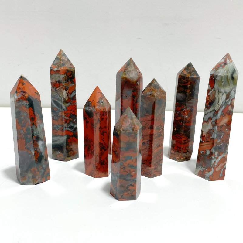 5 - 9CM Bloodstone Mixed Agate Tower Point Wholesale - Wholesale Crystals