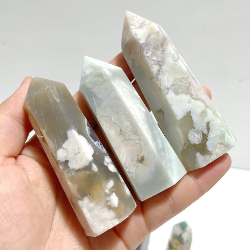 5 - 9CM Green Sakura Flower Agate Tower Point Wholesale - Wholesale Crystals